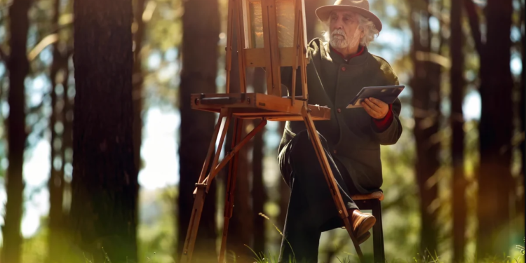 Carlos Alonso pintando en su patio de Unquillo